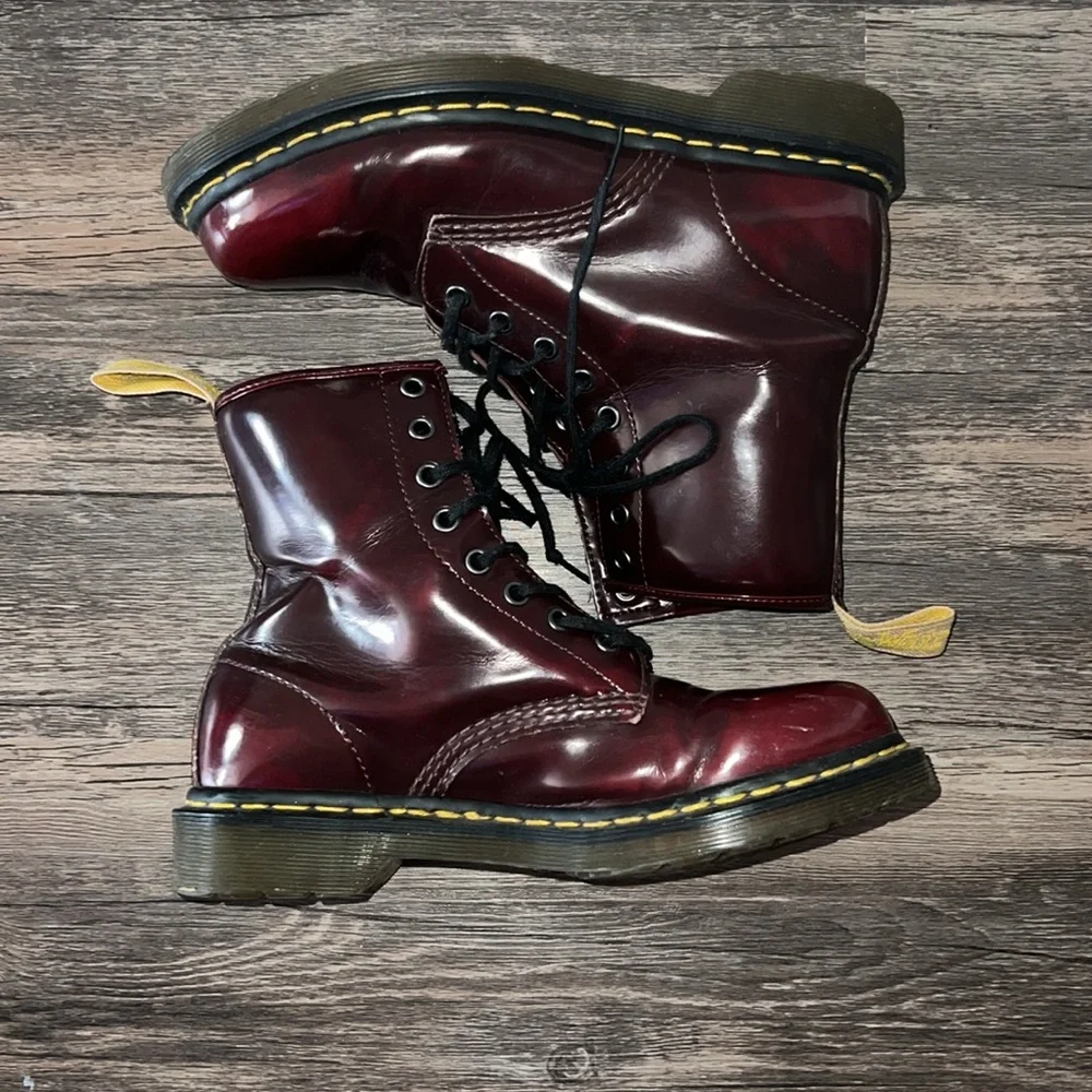 Dr. Martens Burgundy Lace Up Boots - Picture 2 of 4